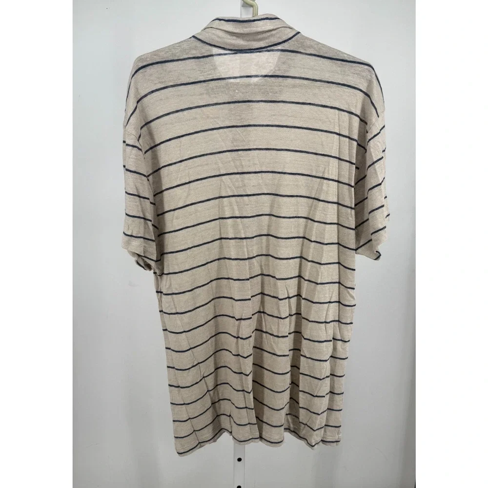 Alex Crane Shirt Mens L Cream Black Short Sleeve European Linen Striped Summer